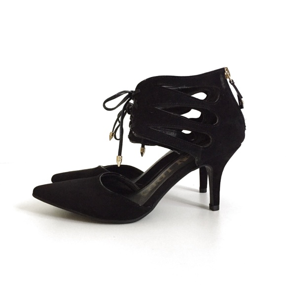 Black Sam & Libby Leather Gladiator Heel Shoe 7 - Picture 4 of 6